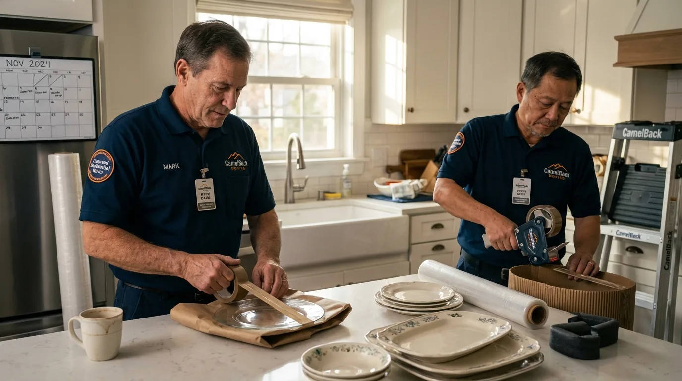 Professional crew packing kitchen dishware in Kings Mountain, NC